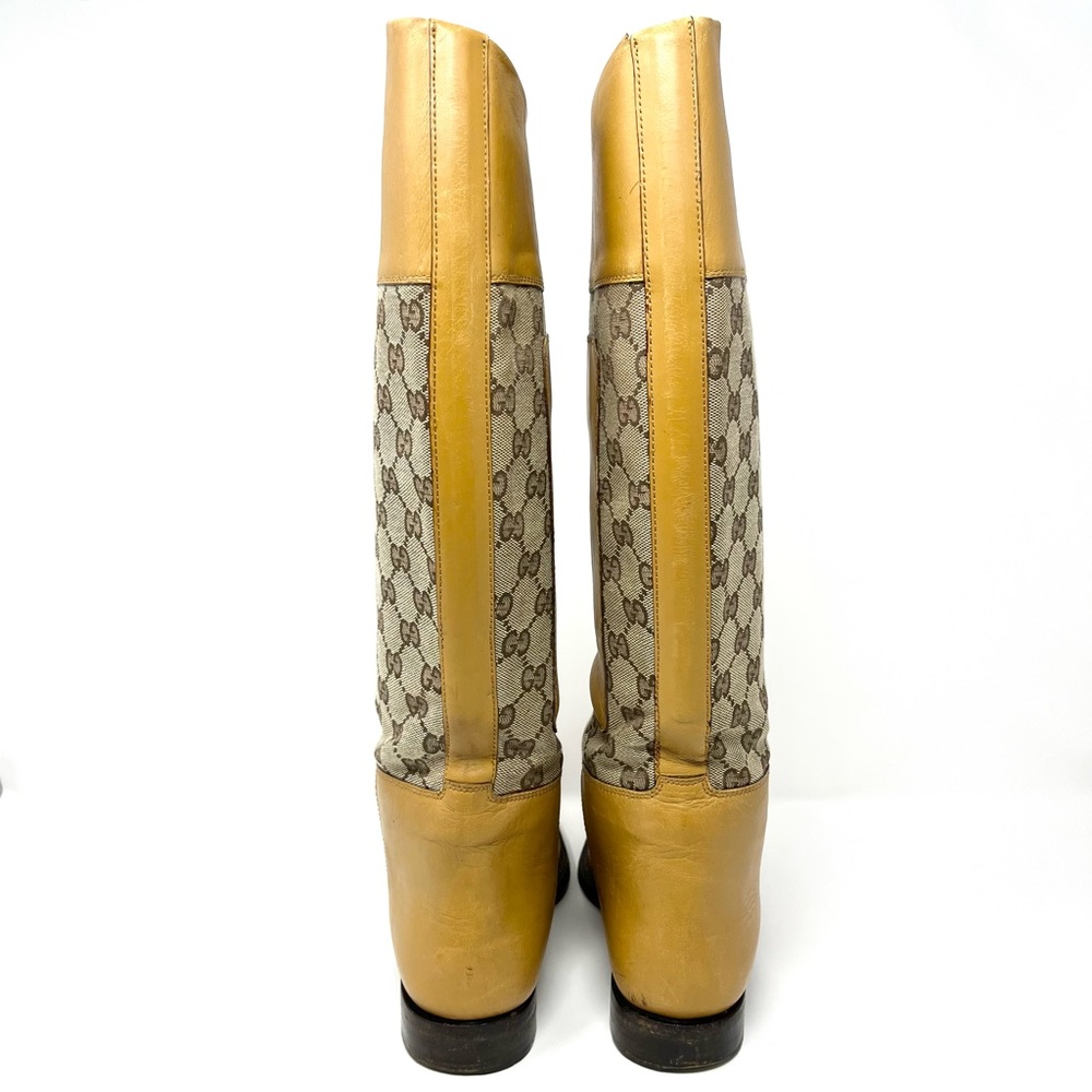 RARE Vintage Gucci GG Logo Monogram Tall Riding Boots Tan Brown Canvas 37.5 7.5 - Picture 9 of 12